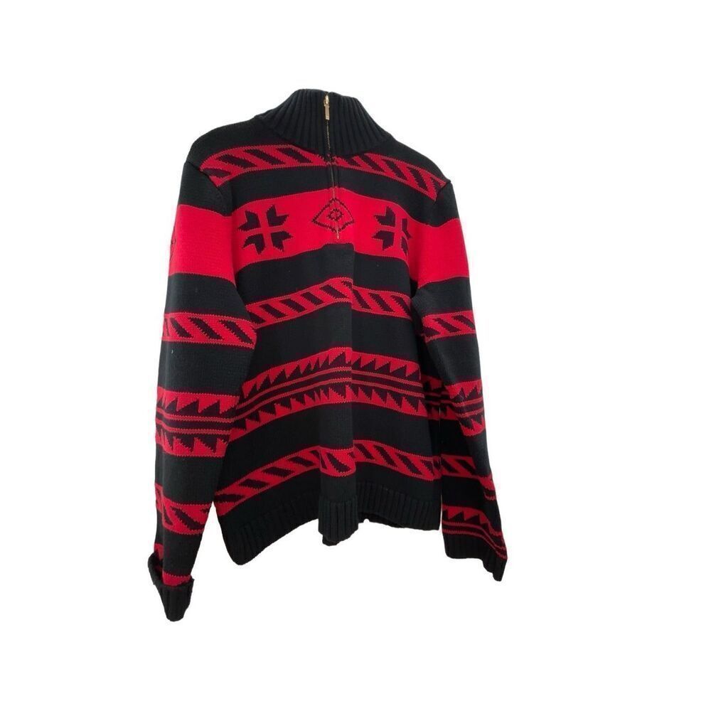 Vintage Chaps Nordic Sweater Womens Snowflake Pullover Top 1/4 Zip Black Red  Si